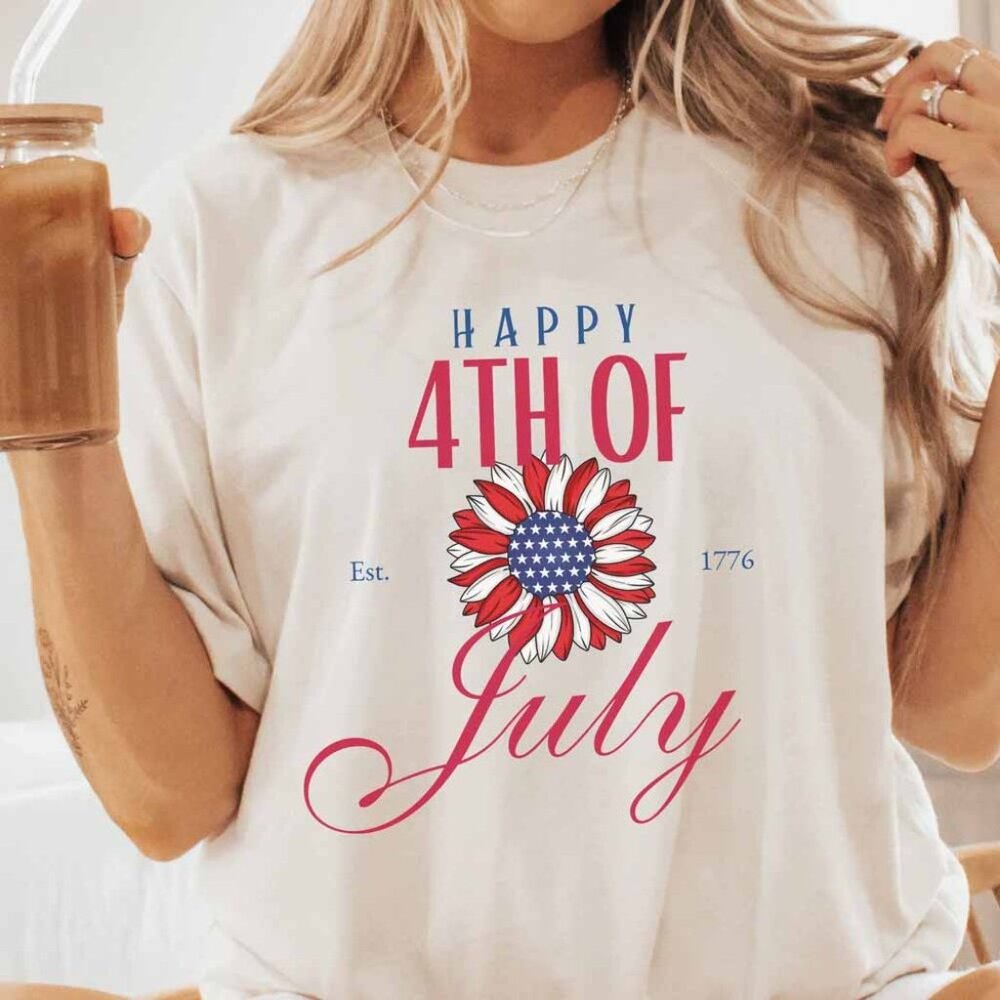 Happy 4th Of July Sunflower T-Shirt, 4th Of July Tee Shirts